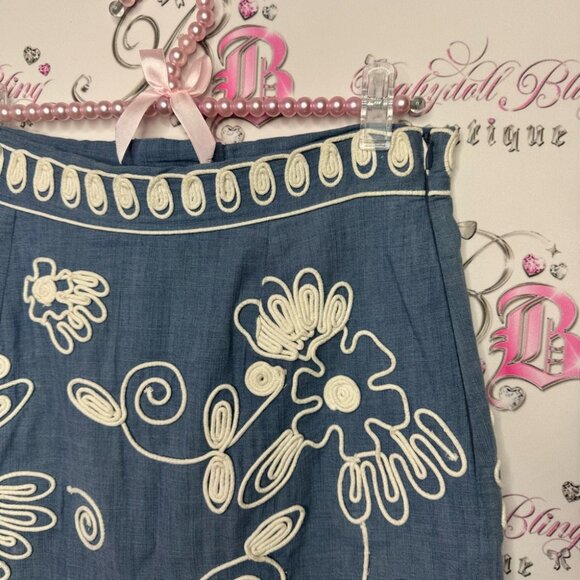 River woods skirt corset lace up tie ribbon embroidered floral flowers denim - Picture 13 of 13